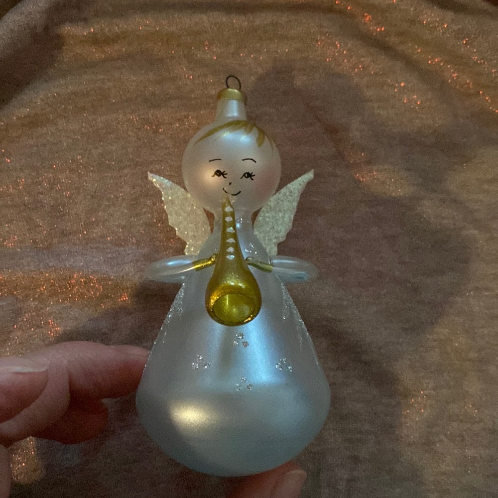 Vintage flute playing glass angel Christmas ornament